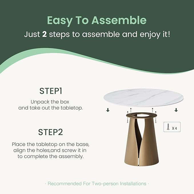 POVISON 47" Round Dining Table for 4-6, Modern Circle Dining Table, Glossy White Sintered Stone Dining Tabletop with Bronze Carbon Steel Pedestal (Dining Room Table Only)