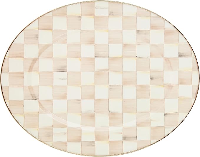 MACKENZIE-CHILDS Enamel Oval Platter, Serving Plate for Entertaining, Large, Brown-and-White Mocha Check