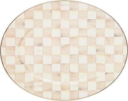 MACKENZIE-CHILDS Enamel Oval Platter, Serving Plate for Entertaining, Large, Brown-and-White Mocha Check
