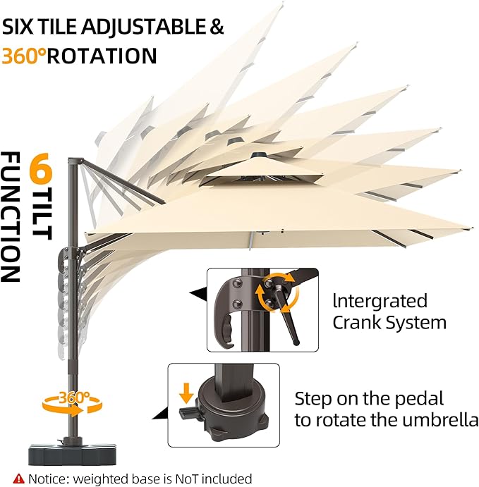 10x13FT Cantilever Outdoor Patio Umbrellas, Double Top Large Rectangle Umbrella, Heavy Duty 360° Rotation Offset Outdoor Sun Shade Umbrella for Garden Deck Pool Backyard Patio, Beige