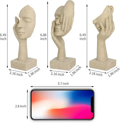 3 Pcs Thinker Statue,Modern Home Resin Sculptures, Decorative Objects Collectible Figurines for Home Office Bookshelf Desktop Decor(Sandstone)