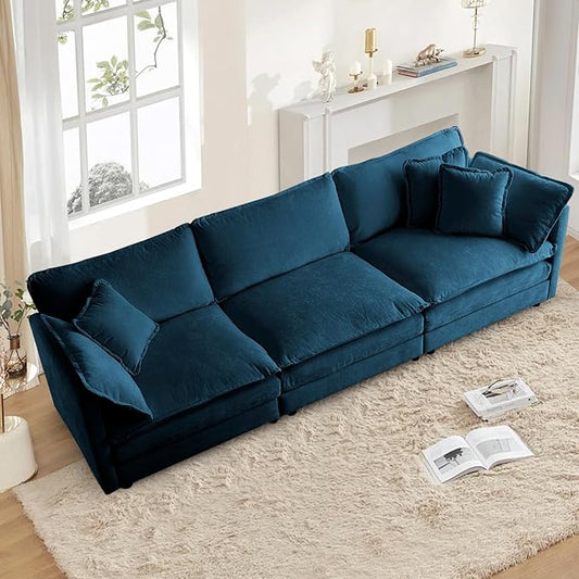 SoarFlash Chenille Sectional Sofa, Comfy Modular Loveseat Sofa, Modern 3-Seat Couch Deep Seat Sofa Set for Living Room,Deep Blue