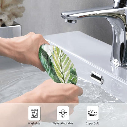 Palm Hand Towels Set of 2 Small Decorative Kitchen Dish Guest Towels Absorbent 15.7x27.5 Green Palm Leaves