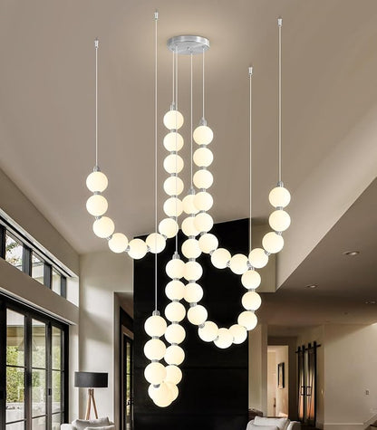 Modern Chandeliers LED Dimmable Light Acrylic Balls Ceiling Pendant Lighting for Living Room Dining Room Bedroom Adjustable Hanging Lights 90 Watts Silver Lamp