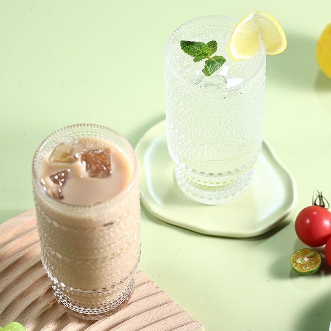 6pcs Hobnail Drinking Glasses Set, 16 oz Vintage Glassware Drinking Glasses, Clear Water Glasses Tumbler, Cups for Kitchen, Juice, Beer, Cocktail, Whiskey