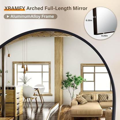 86"x40" Arched Full Length Mirror Floor Mirrors with Aluminum Alloy Frame Free-Standing Wall Mounted Floor Mirrors or Large Dressing Mirror, Black Mirror Full Length