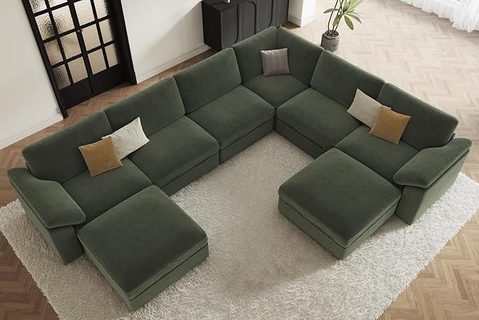 EASE MOOSE Sectional Modular Sofa,Oversized U Shape Sectional Couch Wide Deep Seat Modular Cloud Couch,Green