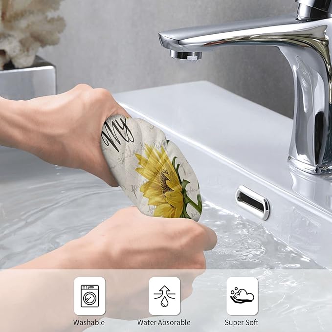 Sunflower Hand Towels Set of 2 15.7x27.5 Absorbent Kitchen Guest Towels Yellow Flower Bees
