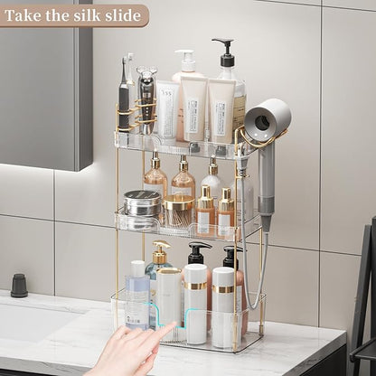 YCIA&DONE Luxury Bathroom Counter Organizer, Large Makeup Organizer Countertop, Shelf Organizer, Vanity Tray, Easily Assemble for Bathroom Organizers and Storage, Undersink, Cabinet, 3 Tiers Clear