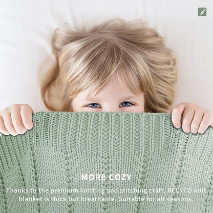 RECYCO Cable Knit Sage Green Throw Blanket, Super Soft Warm Cozy Decorative Knitted Throw Blanket 2.3LB for Bed, Chair 50"x60"