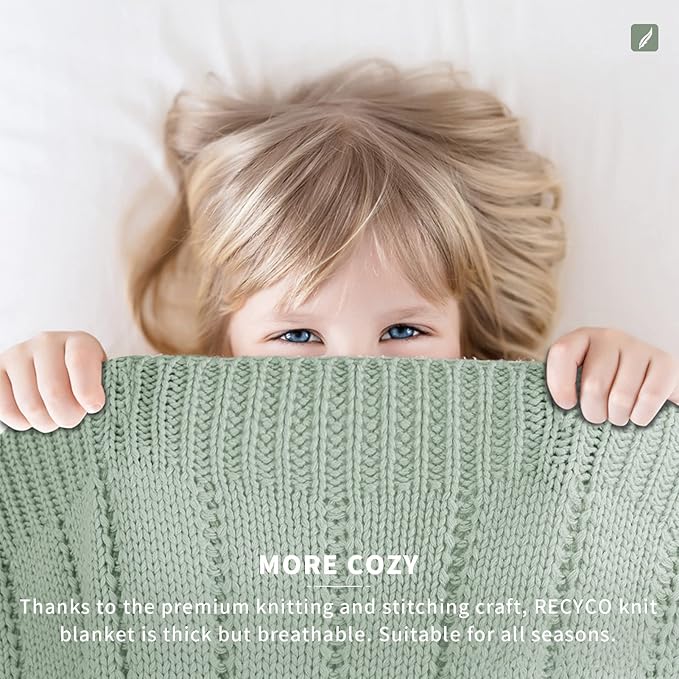 RECYCO Cable Knit Sage Green Throw Blanket Twin Size, Super Soft Warm Cozy Decorative Knitted Throw Blanket 3.6LB for Bed, Chair Large 60"x80"