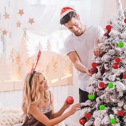 12Pcs Lime Green and Red 2.36 Inch Furry Christmas Ornaments, Soft Fluffy Fuzzy Pom Pom Balls, Christmas Decorations Hanging Ornaments for Christmas Tree, Holiday Party, DIY Craft, and Mantel Decor