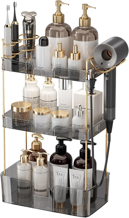 YCIA&DONE Bathroom Counter Organizer, Large Makeup Organizer Countertop, Shelf Storage, Vanity Easily Assemble for Bathroom Organizers and Storage, Undersink, Cabinet, 3 Tiers Grey