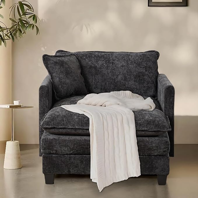 SoarFlash Chenille Sectional Middle Position Sofa, Black