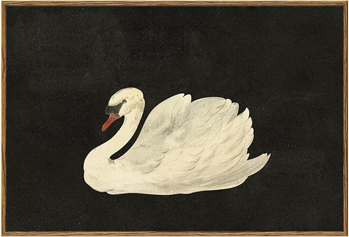 KBKBART Framed Canvas Wall Art for Living Room Bedroom Decor, Vintage Antique Swan Watercolor Canvas Painting, Rustic Bathroom Decor, Classical Swan Vintage Wall Art (16"x24")