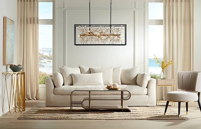 Possini Euro Design Carrine Black Painted Gold Linear Pendant Chandelier 38 1/2" Wide Modern Clear Crystal 8-Light Fixture Dining Room House Foyer Entryway Bedroom Kitchen Island Hallway Ceilings