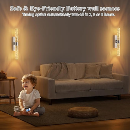 camuucci Battery Operated Sliver Wall Sconces Set of 2 Rechargeable Battery Powered Wall Light with 12000mAh Indoor Not Hardwired Dimmable Wall Lamp Fixtures for Bedroom Living Room 15.3 Inches