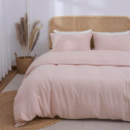 Simple&Opulence 100% Linen Duvet Cover Set, Natural French Flax Blush Pink Duvet Cover Twin Size, Breathable Soft Comfy Linen Bedding Comforter Cover with 1 Pillowcase(Blush Pink, 68"x86")