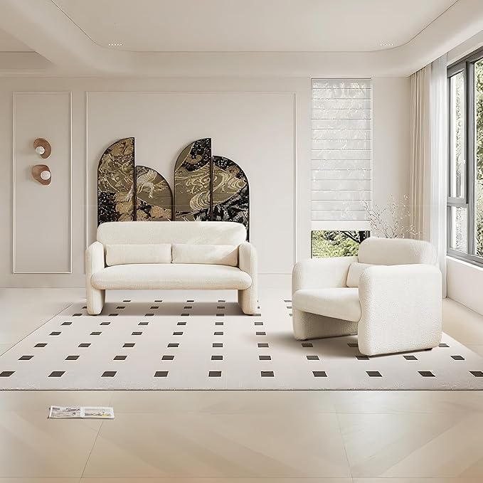 59.1'' Loveseat Sofa, 2 Seater Upgrade Sherpa Fabric Love Seat Couch, Comfy Upholstered Modern Leisure Loveseat Couches with 2 Waist Pillow for Bedroom, Office, Living Room