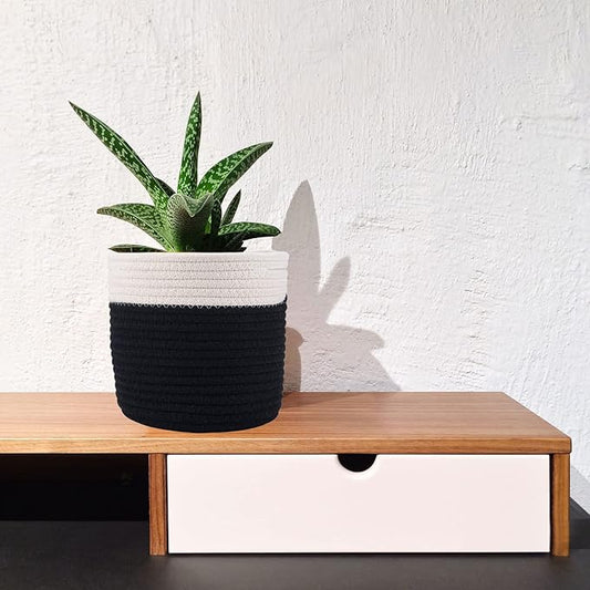 6.5 inch Planter Baskets for Indoor Planters Cotton Rope Flower Plant Pots Cover,Woven Storage Baskets for Crafts,Organization Modern Home Decor H6 3/4" x W6 1/2" Black&White