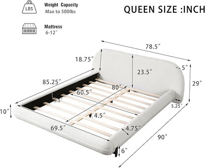 Queen Size Bed Frame, Upholstered Cloud Boucle Platform Beds Frames with Headboard, Anti-Collision Soft Rounded Corners Footboard, No Box Spring Required, Easy Assembly (29" H White, Queen)