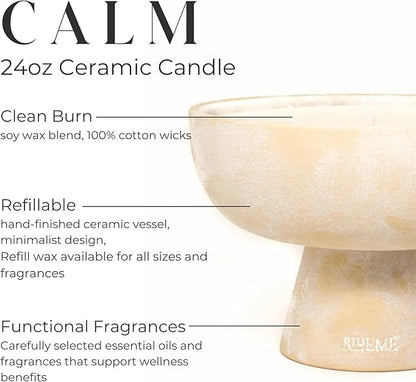 BLUEME Calm - Osmanthus & Sandalwood, Luxury Candle w/Essential Oils, 5 Wick, Hand-Poured Soy, Cotton Wick, Ceramic