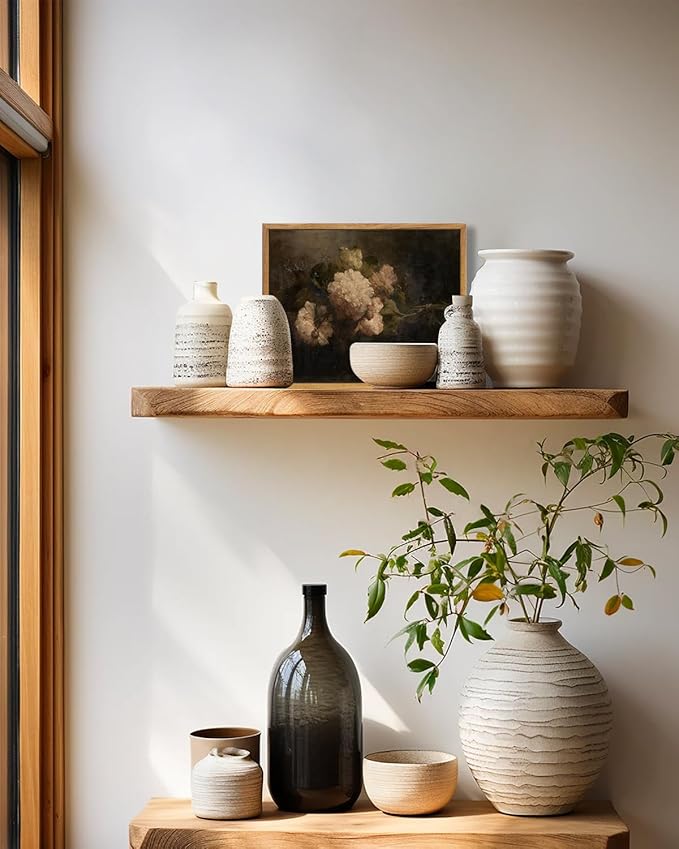 KBKBART Framed Canvas Wall Art Vintage Decor, Dark Vintage Still Life Flower Canvas Oil Painting, Classical Moody Peony Bouquet Prints for Wall Decor, Antique Floral Art Painting Victorian Decor Artwork for Bedroom Living Room Bathroom Gallery(8"x10")