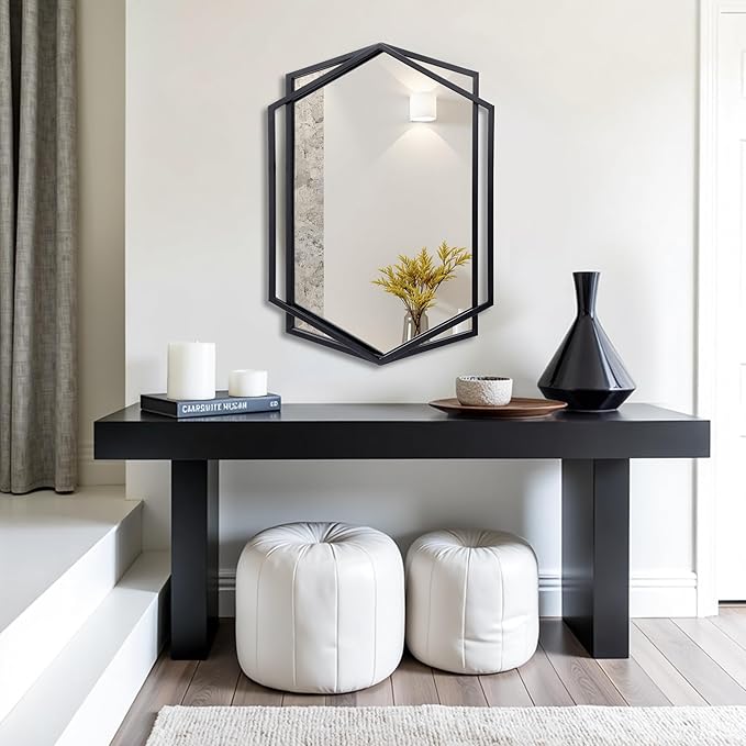 LuxenHome 31.8X22 Inch Wall Mirror, Bathroom Mirrors for Over Sink, Metal Frame Vanity Mirror for Wall, Black Mirror for Bathroom, Wall Mounted Mirror for Entryway, Bedroom, Living Room, Dining Room