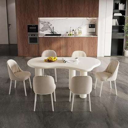 62.2" Dining Table Set for 6, Irregular Dining Table with 6 Chairs, Modern Cream Style Dining Table Set for Kitchen, Dining Room