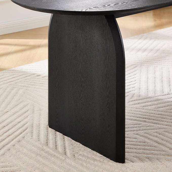 70" Farmhouse Oval Dining Table, Heavy-Duty Wood Dining Room Table for 4-6 Seats, Modern Kitchen Dinner Table & Home Desk with Easy-Clean Curved Tabletop, Black