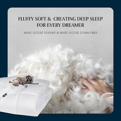 Serta Goose Feather Down Fiber Cotton Comforter Queen Size - 100% Cotton Duvet Insert - Hotel Luxury Hypoallergenic Bedding Comforter All Season Medium Warmth 90 x 90 Inch White