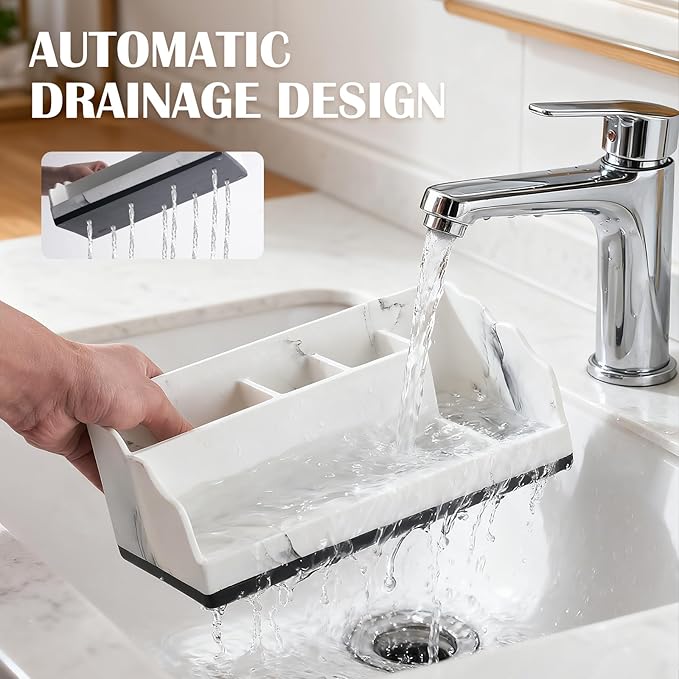 Bathroom Counter Organizer with 3PCS Qtip Holder, Marble Toothbrush Holders for Bathrooms, Bathroom Organizers and Storage with Drain Holes, Electric Toothbrush Holder, Vanity Organizer