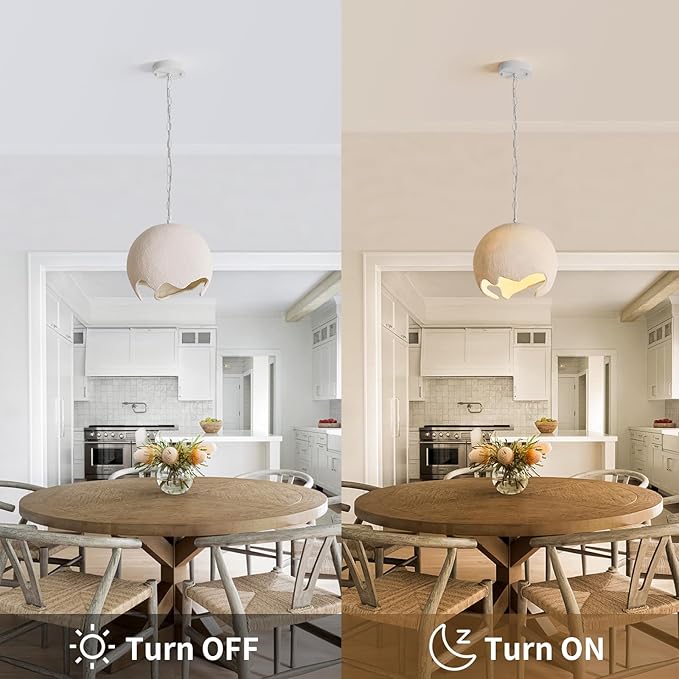 Wabi Sabi Pendant Lights,11.4in White Modern Pendant Light Resin Hanging Lamp Kitchen Island Lighting Modern Japandi Chandelier for Dining Room Bedroom Hallway Restaurant Foyer