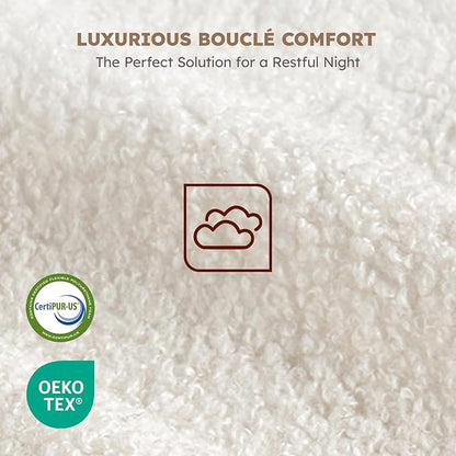 Full Size Cloud Bed Frame, Upholstered Boucle Bed Frame with Adjustable Headboard, Solid Wood Legs, Rounded Corners Design & Easy Assembly – Modern Platform Bed,Cream