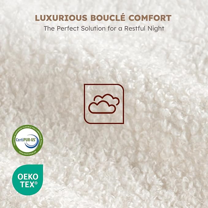 Cloud Bed Frame, Soft Boucle Bed Frame with Adjustable Headboard, Solid Wood Legs, Rounded Corners Design & Easy Assembly – Modern Platform Bed, Twin Cream