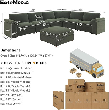 EASE MOOSE Oversized Sectional Modular Sofa,Large U Shape Sectional Couch Wide Deep Seat Modular Cloud Couch,Removable Cover