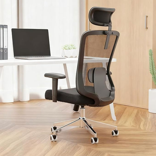 Ergonomic Office Chair with Adjustable Lumbar Support & Flip-Up Armrests - High Back Desk Chair with Thickened Seat Cushion, Rolling Wheels for Home/Office Study Work (05black)