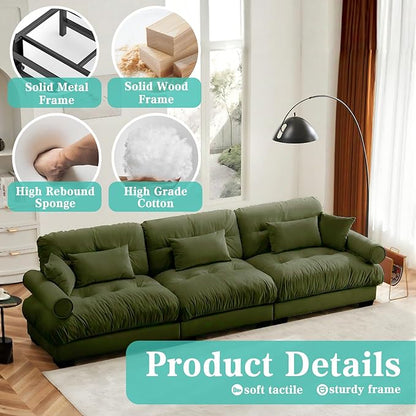 SoarFlash 130” Sectional Sofa 3 Seat Couch, L Shaped Modern Sofa with Solid Wood Legs, Couches Sofas for Living Room Apartment, Comfortable Small Couches for Small Spaces, Green