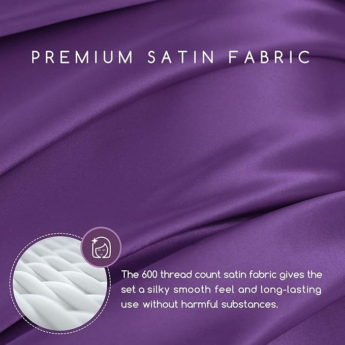 MR&HM Satin Bed Sheets, Full Size Sheets Set, 4 Pcs Silky Bedding Set with 15 Inches Deep Pocket for Mattress (Full, Lavender)