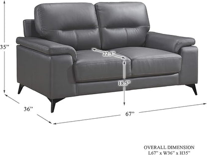 Homelegance 67" Leather Loveseat, Dark Gray