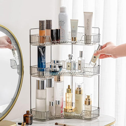 Aveniee Corner Bathroom Counter Organizer, Bathroom Countertop Shelf Makeup Organizer for Vanity Perfume Corner Storage (3 Tiers, Grey)