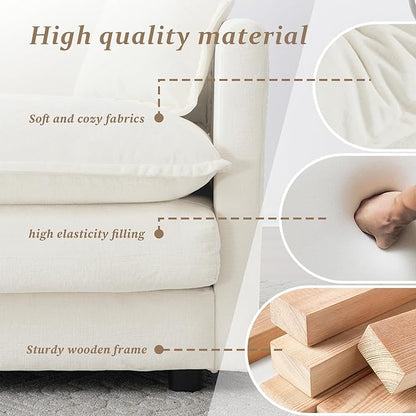 SoarFlash Chenille Sectional Sofa, Comfy Modular Single Sofa with Ottoman, Modern Recliner Deep Seat Sofa Set for Living Room,White