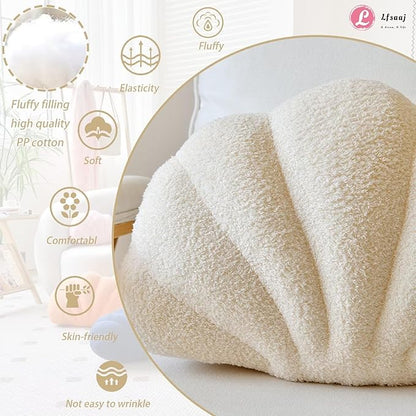 Seashell Throw Pillows, Shell Shaped Throw Pillows, 18 Inch Soft Home Decorative Pillow Plush Cushion for Bed Couch Living Room Decor Accent Throw Pillow (Beige 18Inch)