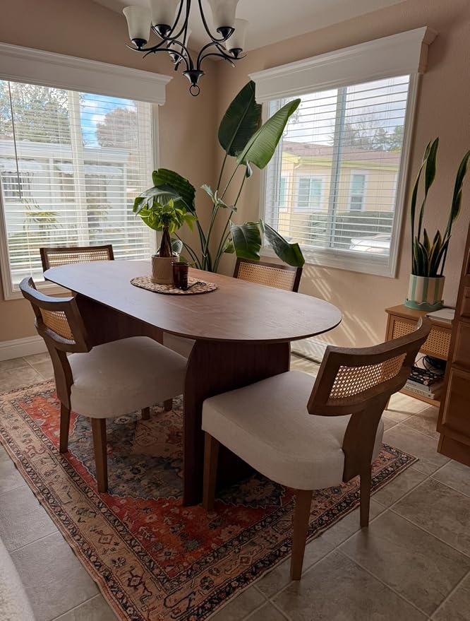 70" Farmhouse Oval Dining Table, Heavy-Duty Wood Dining Room Table for 4-6 Seats, Kitchen Table & Home Desk with Easy-Clean Tabletop, Walnut