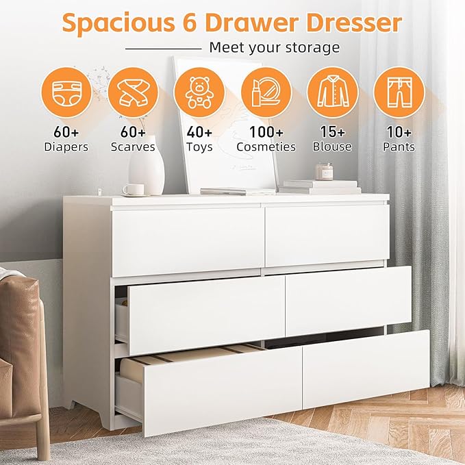 Dresser for Bedroom,Modern Large Wood Dresser,6 Chest of Drawers,Living Room,Hallway,Entryway,TV Stand Drawer Organizer