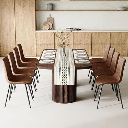 79" Dining Table Set for 10,Large Rectangular Kitchen Table Set for 10 with Cushioned Chairs,Modern Mid-Century Wood Dining Room Table Set for 10,Ideal for Dining & Gatherings (Walnut)