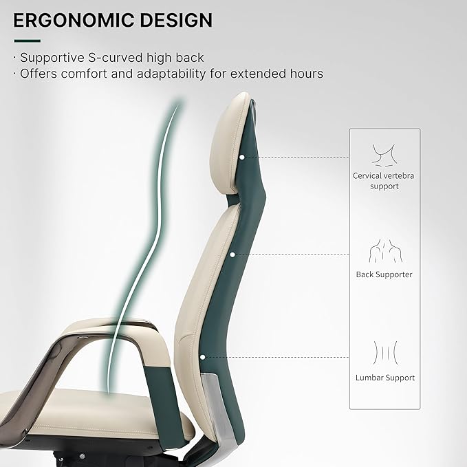 EUREKA ERGONOMIC Comfortable Office Chair Ergonomic Desk Chair, Genuine Leather Office Chair Big and Tall Executive Chair with Lumbar Support, Modern Ergonomic Chair with Wheels for Home Office- Beige
