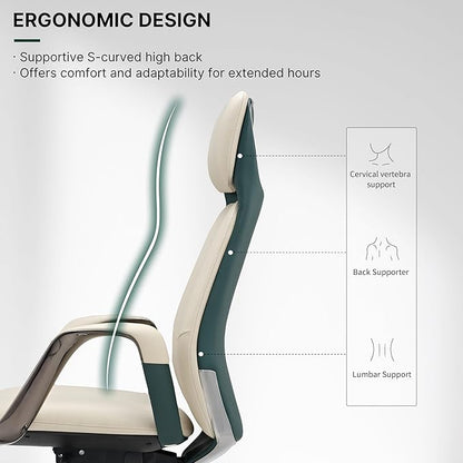 EUREKA ERGONOMIC Comfortable Office Chair Ergonomic Desk Chair, Genuine Leather Office Chair Big and Tall Executive Chair with Lumbar Support, Modern Ergonomic Chair with Wheels for Home Office- Beige