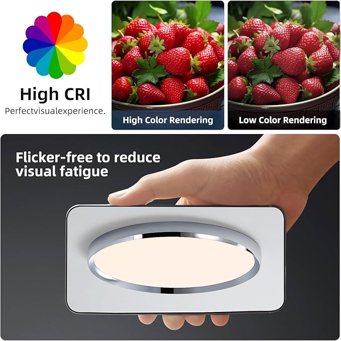 Modern Bathroom LED Ceiling Light, 19inch Chrome Round Flush Mount Ceiling Light, Dimmable 3000K-6000K, 40W, Ultra-Thin Minimalist Office Lighting for Living Room, Bedroom, Kitchen, Hallway
