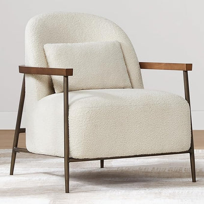 CHITA Accent Chair for Living Room Set of 2, FSC Certified Modern Upholstered Faux Sherpa Fabric Armchair with Metal Frame and Wooden Armrests, Ivory